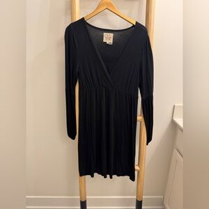 Chaser Black Long Sleeve Faux Wrap Dress